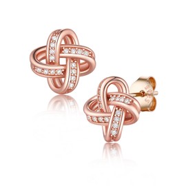 Sterling Silver Post Love Knot Stud Earrings For Women, Dainty Rose Gold Earrings For Women High Polished Woven Twisted Love-Knot Stud Earrings For Women