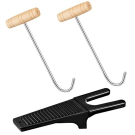 Cunhill 3 Pieces Cowboy Boot Hooks Long Shoes Pull and Boot Puller Set with Long Handle Stainless Wooden Remover for Women and Men