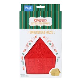 PME CH24CCC102 Christmas Cookie Cutters & Stamps, Gingerbread House (Set of 3), Plastic, Red