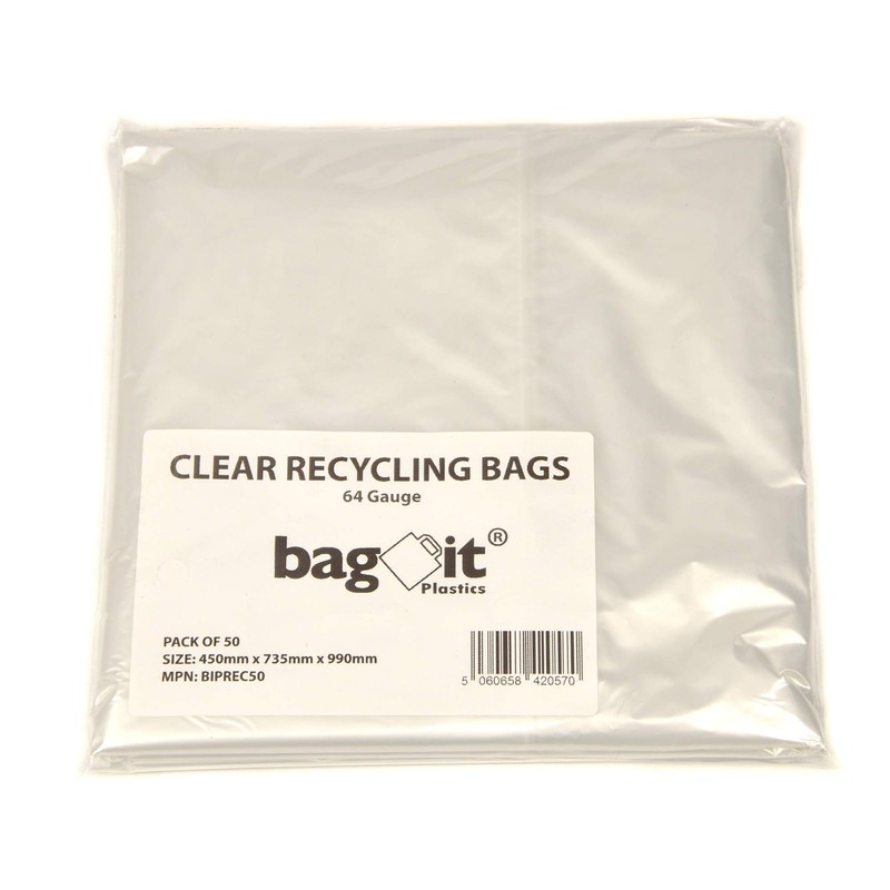 Recycling Bags Clear Sacks - 16 micron / 64 gauge