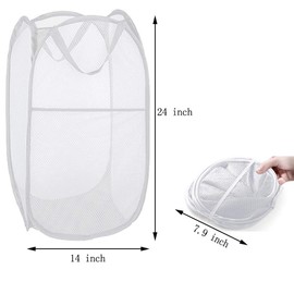 Bud Mesh Pop up Laundry Hamper, Portable Foldable Clothes Hamper for Kids Room, College Dorm or Travel, Collapsible for Storage, White