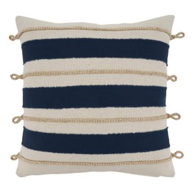 SARO LIFESTYLE Naviguer Collection Rope Appliqué Throw Pillow with Poly Filling, 18"", Navy Blue