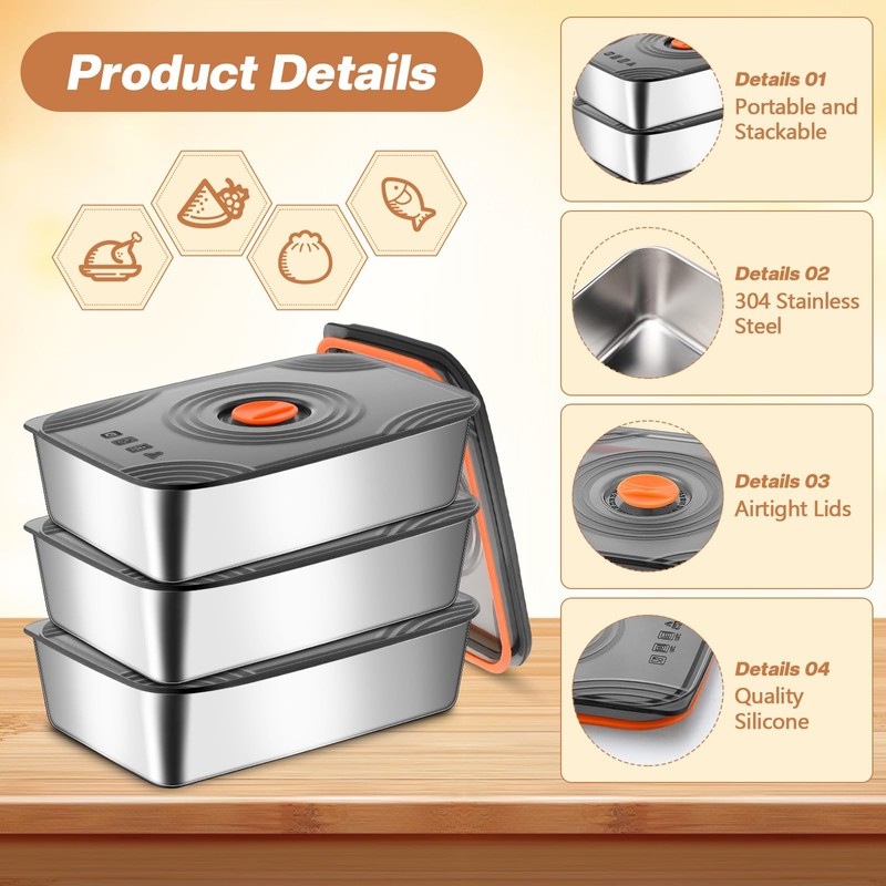 Blushtier 8 Set 60oz Stainless Steel Food Storage Containers Reusable