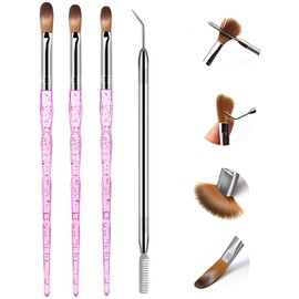 Acrylic Nail Brush Set, Size 8/10/14 Professional Nail Brushes with Cleaning Tool Art Brush for Acrylic Application Powder Nail Extension and 3D Carving for DIY Home Salon