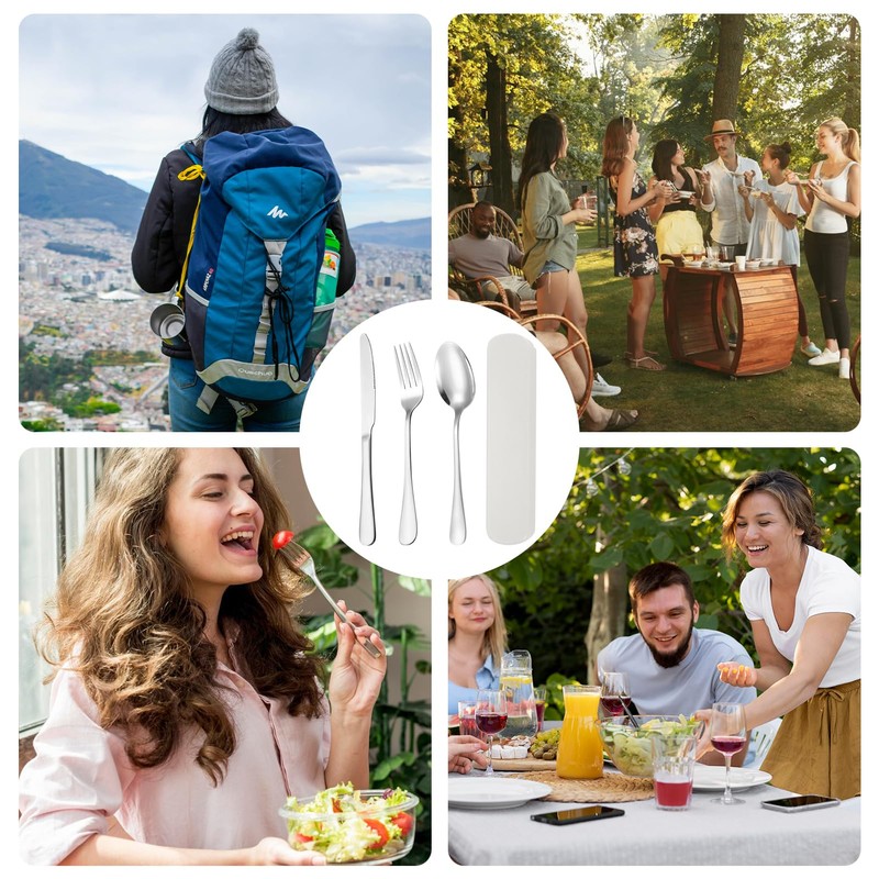 Travel Cutlery Set, 3 Pcs with Portable Pouch CaseReusable Stainless