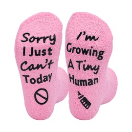 Risipu Mum To Be Gifts for Women - Sorry I Just Can't Today I'm Growing a Tiny Human - Non-Slip Pregnancy Labor Sock Novelty Fluffy Socks New Mum Gifts Ideas Mothers Day Gift for Ladies Wife (Pink)
