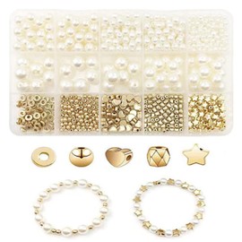 Loopunk 720 PCS Pearl Beads Set, Round Star Heart Spacer Beads for Bracelet Making Kit, DIY Charm Durable Jewelry Making Kit with Bracelets Beads Large Hole Beads Pendants.