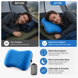 Inflatable Camping Pillow for Travel Comfort – Ultralight Neck Support Pillow with Washable Cover for Hiking & Backpacking