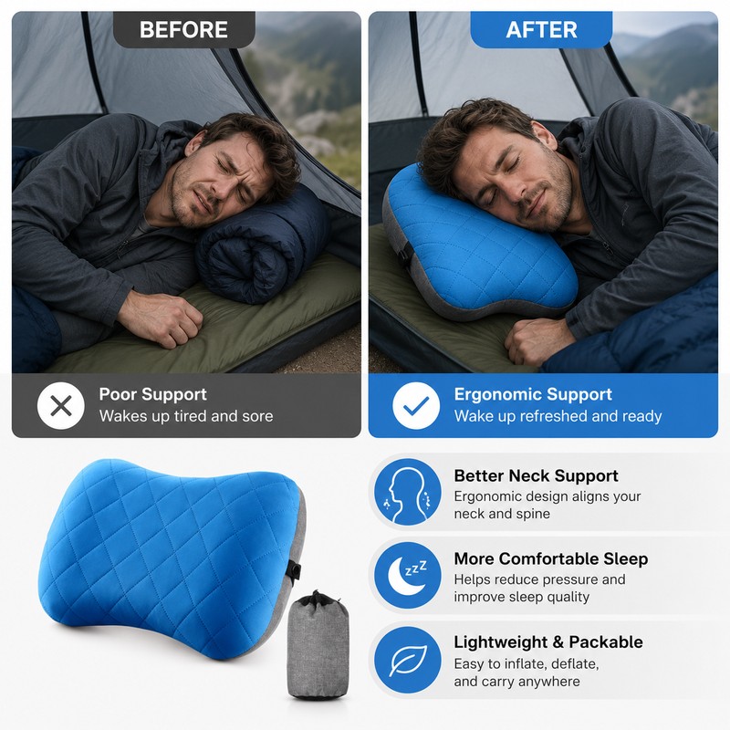 Inflatable Camping Pillow for Travel Comfort – Ultralight Neck Support
