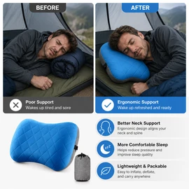 Inflatable Camping Pillow for Travel Comfort – Ultralight Neck Support Pillow with Washable Cover for Hiking & Backpacking