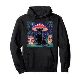 Women Black Panther Cottagcore Mushroom Hat Grunge Aesthetic Pullover Hoodie