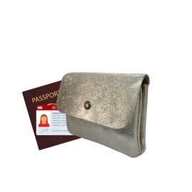 Générique Italian Leather Wallet with ID Card Holder and Credit Card Holder in Metallic Leather, Size L, Gold, porte carte d 'identité, Minimalist