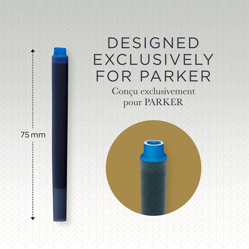 PARKER QUINK Long Fountain Pen Ink Refill Cartridges, Washable Blue,