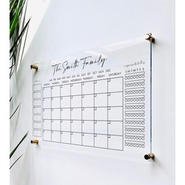 Large Clear Acrylic Monthly Calendar for wall | Dry-Erase Message White Board Calendar Wall Mounted Office Home Family Organization Tools Must Haves School Kids Adult Mom Teen Monthly Weekly ADHD Tool