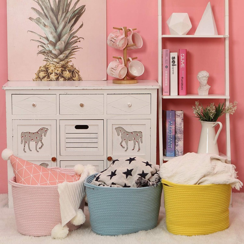 Sea Team Oval Cotton Rope Woven Storage Basket with Handles,