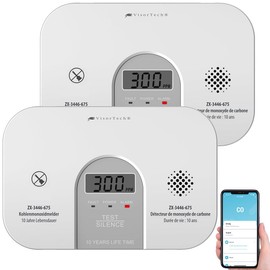 VisorTech Carbon Monoxide Detectors: Set of 2 WiFi Carbon Monoxide Detectors, LCD Display, 10 Year Sensor, App (Alexa Carbon Monoxide Detector, mart Life Warning Detector, Gas Detector)
