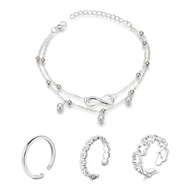 incaton Toe Ring and Anklets Set Adjustable Open Toe Rings Beach Foot Jewelry Silver