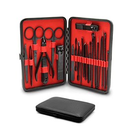 Raganet, Set De Manicure y Pedicure, Cortaúñas, Para Pies y Manos, Acero Inoxidable 23 Piezas Incluidas (Negro)