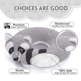 H Homewins Children's Travel Pillow Ultra Soft Neck Pillow Headrest Cute Neck Pillow Washable Neck Support Pillow Travel Sleeping Pillow for Car Aeroplane (Raccoon)