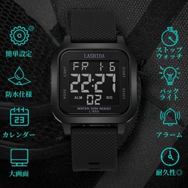 Digital Wristwatch, Stylish, Digital, Easy to Read Inexpensive, Large Screen, Size Letters, Stopwatch, LCD, Simple, Multifunctional, Men's Watch, Outdoor Sports Watch, Black, Adult, 40's, 50's, 30's