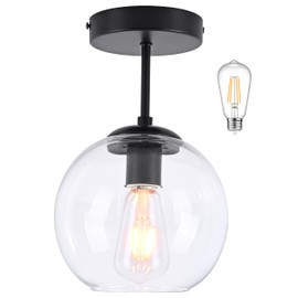 Bagood Black Semi Flush Mount Ceiling Light Fixture with Clear Glass Light Fixture Mid Century Light Fixture Black Semi Flush Ceiling Light Fixture for Dining Room Living Room Kitchen (Bulb Included)