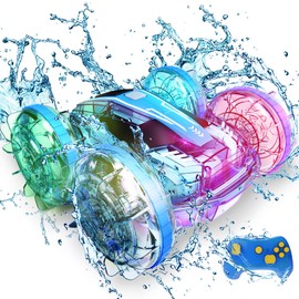 Tecnock Amphibious Remote Control Car Boat for Kids, 4WD RC Cars with Waterproof Remote, 2.4GHz RC Boat with LED Lights, 60 Minutes of Playtime, Water Pool Toys Gifts for Boys and Girls