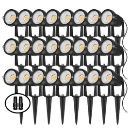 REEGOLD Low Voltage Landscape Lights Outdoor: 7W 700LM LED Landscape Lighting with Connectors for Tree Garden Yard Pathway | 12V 24V Warm White 2700K Spotlights | IP65 Waterproof | 24 Pack