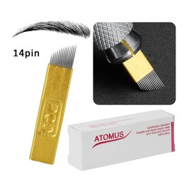ATOMUS Microblading Needles 14 Pin Liner Needles Permanent Makeup Eyebrow (Gold) Pack of 50