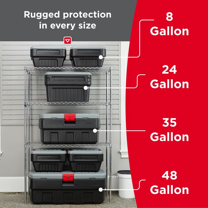 Rubbermaid 48 Gallon Black Action Packer Lockable Latch Indoor and