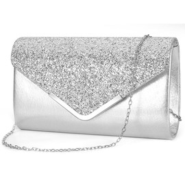 Sparkle Evening Bag for Women Silver Envelope Clutch Purse Twinkling Shoulder Chain Handbag Bridal Wedding Party Bag