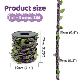 33ft Waxed Twine with Green Leaves, 3-ply Waxed Cord, Artificial Leaves Waxed String for Crafts and Decor (Dark Purple Waxed Twine)