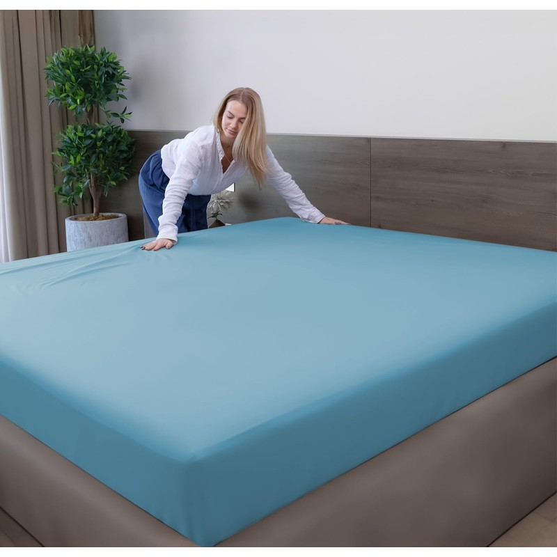 ACRALI HOME Double Fitted Sheet 40cm/16in Deep Fitted Sheets Double