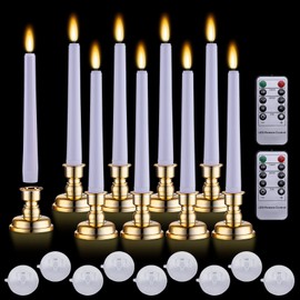 MIXALY 9PACK 8" LED 3D Wick Taper Candles with Remote Timer - Battery Operated Flameless Flickering Window Candles with Nifty Flame and Removable Candlesticks - Perfect for Dinner/Party/Wedding Decor