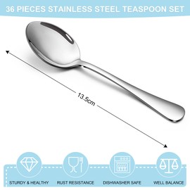Joyfair Teaspoons Set of 36, Stainless Steel Dessert Spoon, Coffee Spoons/Cutlery Spoons Ideal for Coffee Tea Ice Cream Dessert in Home Kitchen Restaurant, Dishwasher Safe (5.4 Inch, 13.5cm)