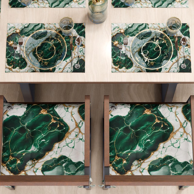 MARBLELIZED - Washable American Placemats, Emerald Marble Effect Fabric Placemats,