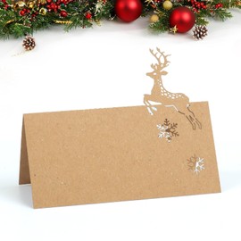 50Pcs Christmas Place Cards for Table, Christmas Name Place Cards for Table Christmas, Elk Table Name Cards, Kraft Xmas Table Cards Christmas Table Settings Seat Cards for Wedding Party Decoration