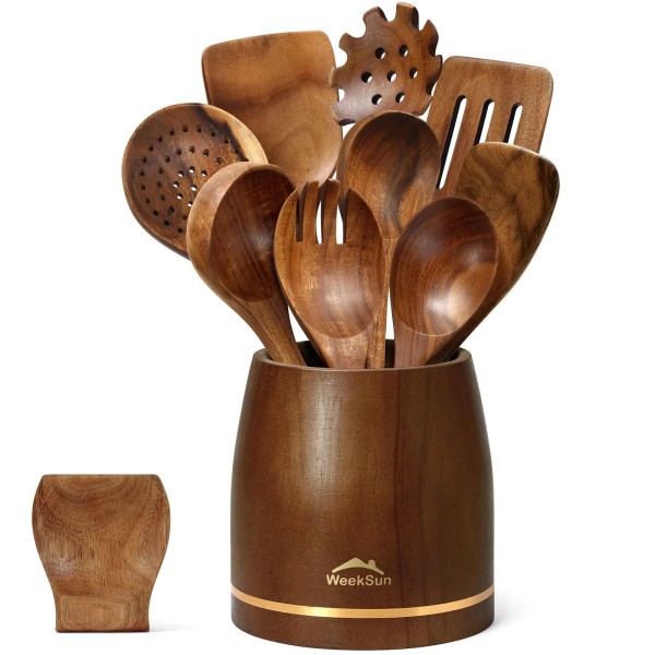 WEEKSUN 10 Pcs Wooden Spoons For Cooking Cooking Utensils Set