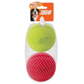 Nerf Dog Squeak Ball, Grande, Paquete de 2, Verde y Rojo, Large