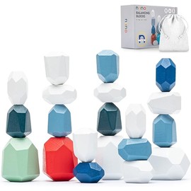 Niino 20 Pcs Wooden Blocks-Wooden Stone Balancing Blocks Wood Stacking Toys Montessori Learning Toy Building Blocks Stacking Rocks Colorful Natural Rainbow Stacking Sensory Toy