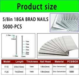 18 Gauge Stainless Steel Brad Nails, 5000 Counts 5/8in 18 GA Brad Nails, Galvanized Nails for Nail Gun, Finishing Nail Gun Nails for Pneumatic, Electric Brad Nailer Gun
