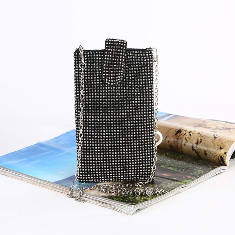 TENDYCOCO Vertical Cellphone Pouch Bag Mini Crystal for Women (Black),
