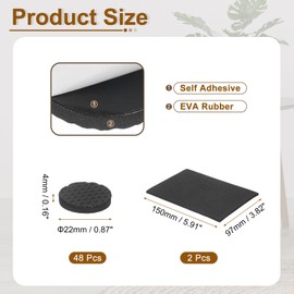 uxcell Non-Slip Furniture Pads, 50Pcs Rectangle, Round Self-Adhesive Rubber Anti Skid Grippers Pads, Table Leg Chair Feet Furniture Floors Protectors for Hardwood Floors, Black