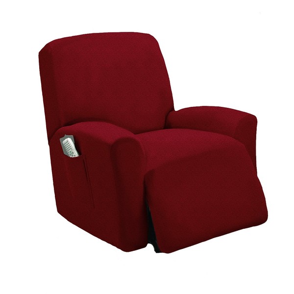 Goldenlinens One Piece Stretch Recliner Chair Furniture Slipcovers with Remote Pocket Fit Most Recliner Chairs (Burgundy)