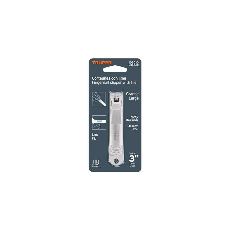Truper UNA-530, Corta uñas 3" acero inoxidable acabado niquelado