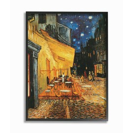 Stupell Industries Café Terrace at Night Traditional Painting, Designed by Vincent Van Gogh Wall Art, 24x30, Black Framed