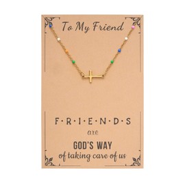 Dkodfi Cross Necklace for Women,14K Real Gold Simple Trendy Cute Cross Charm Chain Necklace with Colorful Beads, Adjustable, Friendship Faith Jewelry Religious Minimalist Gift for Best Friend