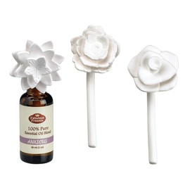 Fabulous Frannie Anxious Aromatherapy Ceramic Flower Diffuser with 30ml Pure Essential Oil Blend made with Lavender, Bitter Orange, Bergamot and Clary Sage Essential Oils 3pk Set.