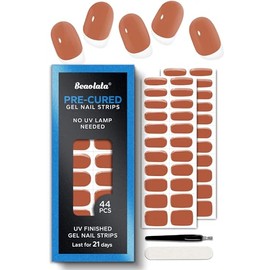 Beaolata Pre Cured Gel Nail Strips - 44PCS Salon Quality Gel Nail Stickers - Long Lasting Polish Wraps for Women no UV Light Needed Easy Apply& Remove (Walnut Brown)