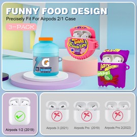 [3-Pack] FGERWZ Case for AirPods 2 Case Cute Funny, 3D Cartoon Food Design Silicone Airpods Case Cover Compatible for AirPods 2&1 with Cleaner Pen (Food Airpod Case)