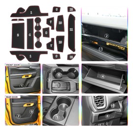 SKTU Door Slot Mat for 2024 Ford Ranger Door Groove Gate Pad Ford Ranger 2024 Accessories Fit 2024 Ranger (XL/XLT/Lariat/Raptor) Door Compartment Cup Center Console Liners (17Pcs Red)